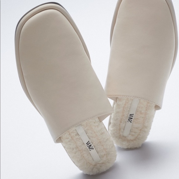Zara Shoes - New Zara Mules Faux Fur White